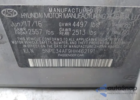 2017 Hyundai Sonata Sport из США, поврежденный, VIN 5NPE34AF9HH462191